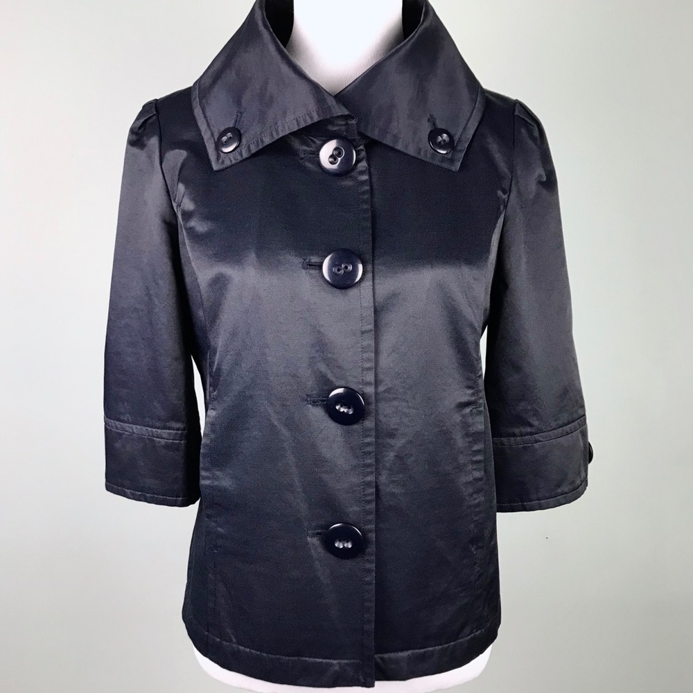 Revue Dark Blue Button Collar Jacket Size M Blazer Sheen Tailored Designer Retro